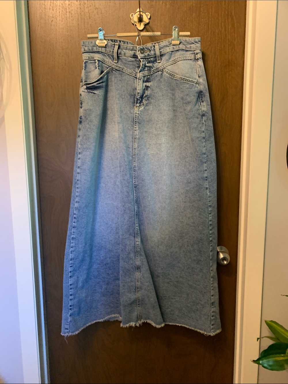 We The Free Light Blue Denim Maxi Skirt